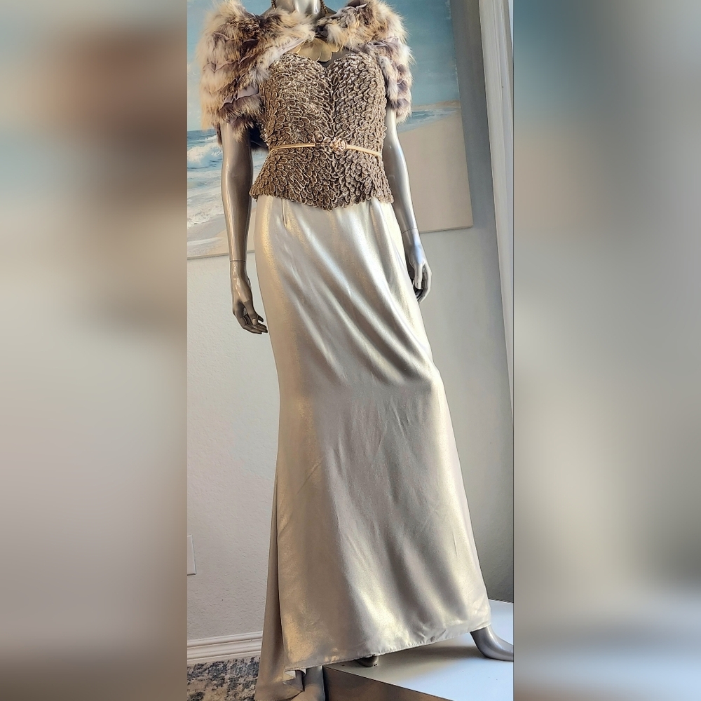 *$8,000 OSCAR DE LA RENTA SILK GLOWING BEAUTY GOLDEN BEAD RUNWAY GOWN US 10 - Picture 12 of 15